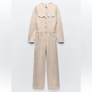 ZARA LONG FLOWY CREAM JUMPSUIT